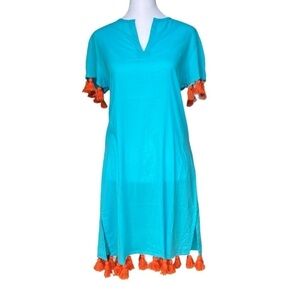 Madison Mathews - NWT Sara Mini Tassel Dress Teal & Orange Sz Medium